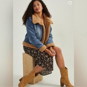 Altar'd State Blue and Tan Jean Jacket with Plush Fur Lining